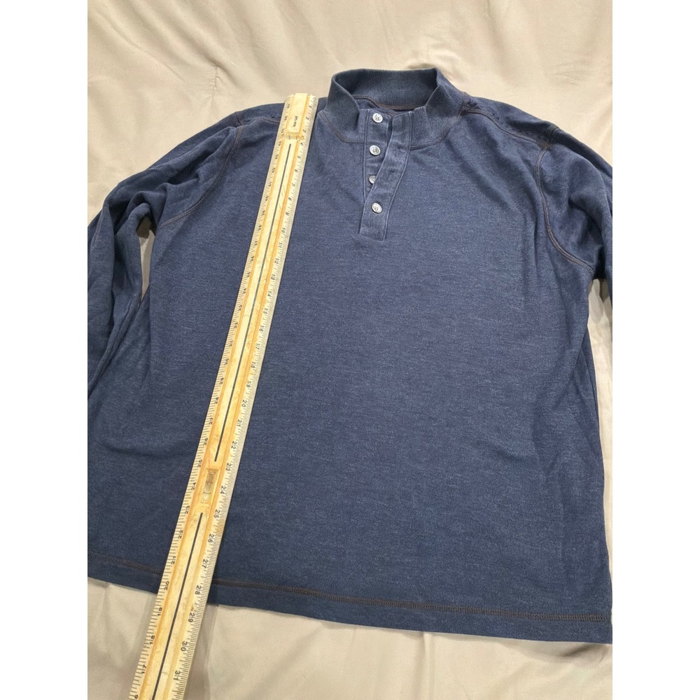 Horn Legend Mens Blue Heathered Henley Shirt Long Sleeve Mock Neck Size L - Picture 2 of 7